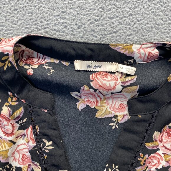 MI AMI Womens Babydoll Top Size M Blouse,Black Floral,V Neck,Preppy,Casual - Picture 3 of 9